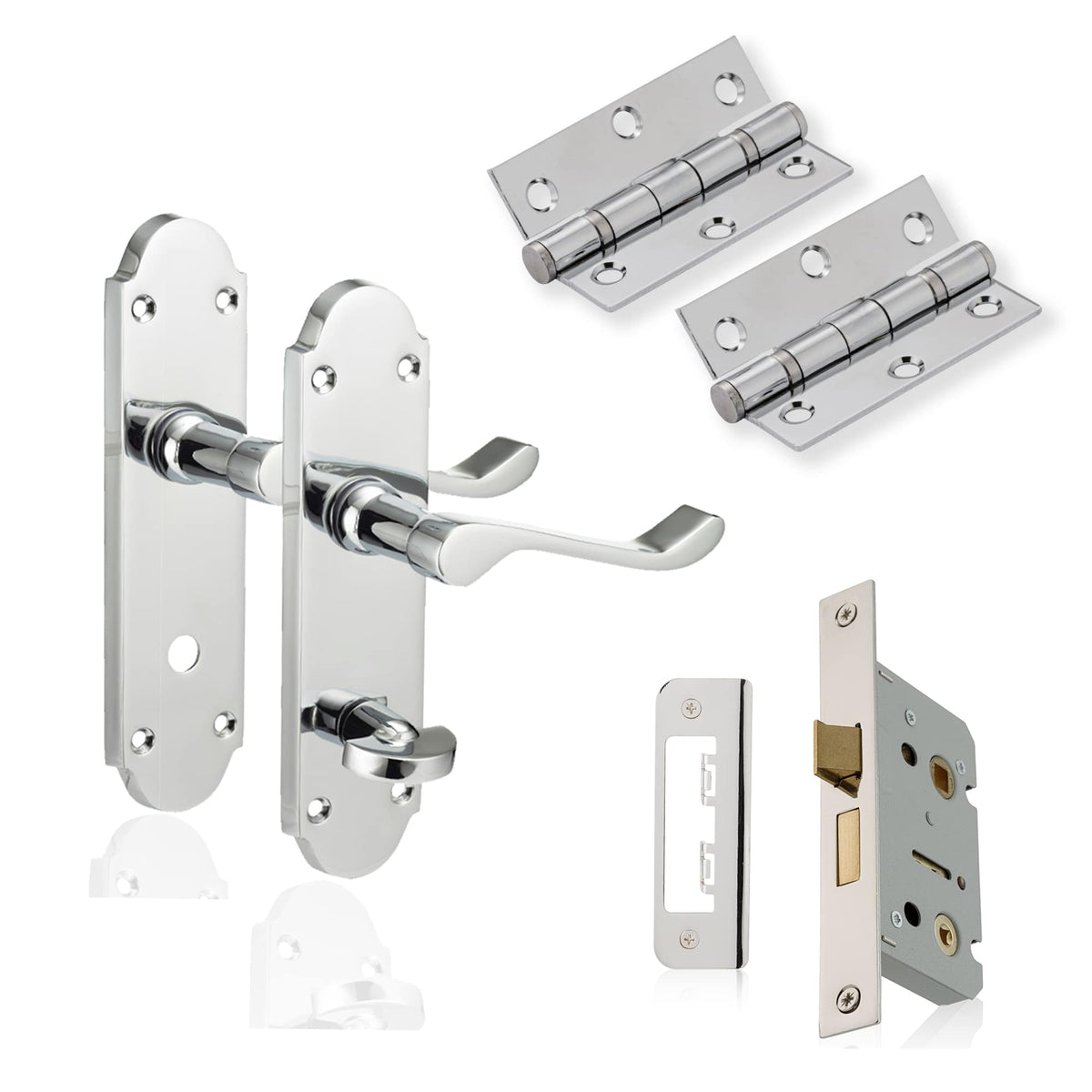 XFORT Richmond Bathroom Door Pack, Complete Set with Door Handles, 65mm Bathroom Lock and 75mm ...
