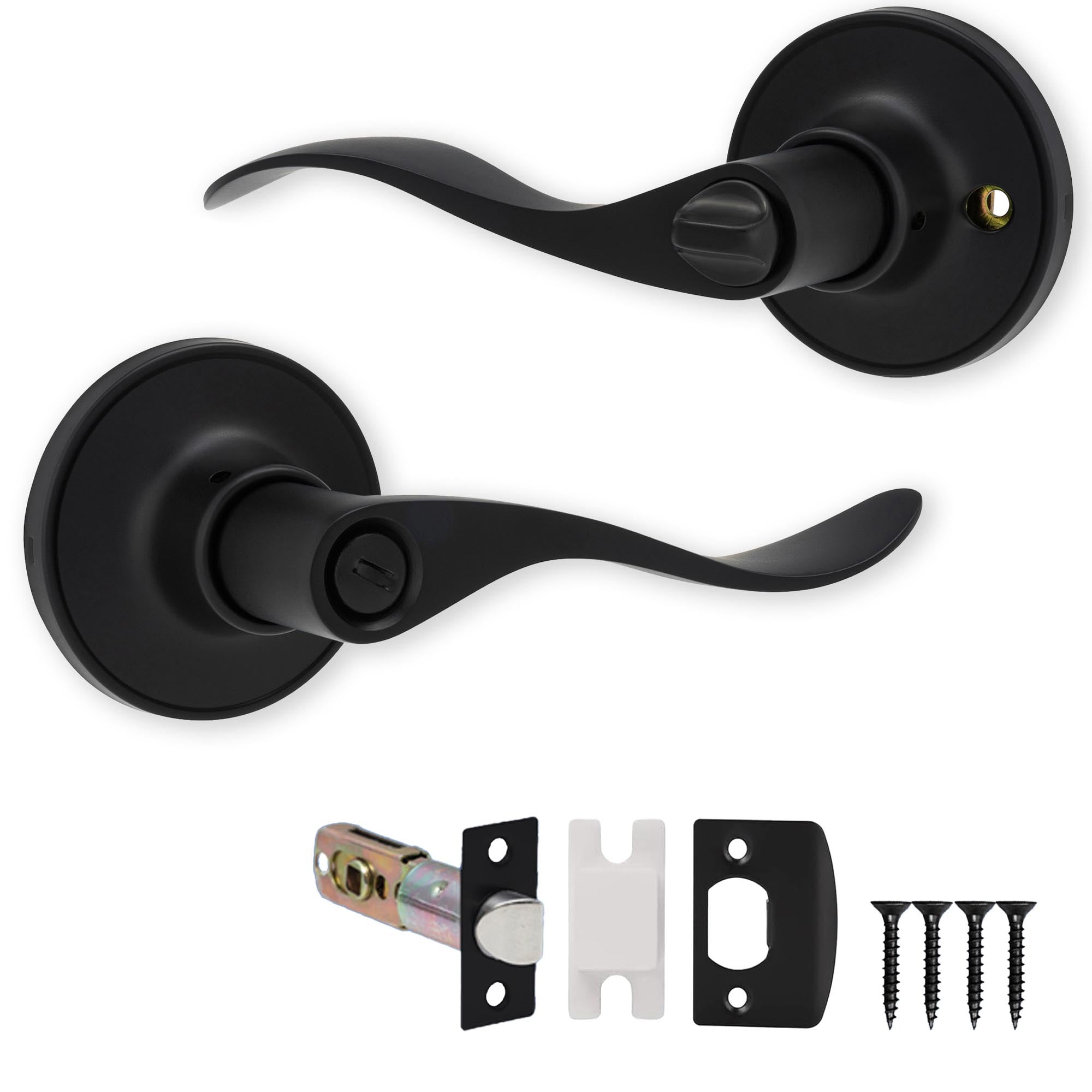 THESG-Door Knob With Lock And Key,2 Pack Keyed Entry Door Knob, Exterior And Interior Door Lock Front Door Entry Door Handle Bedroom Bathroom Matte Black