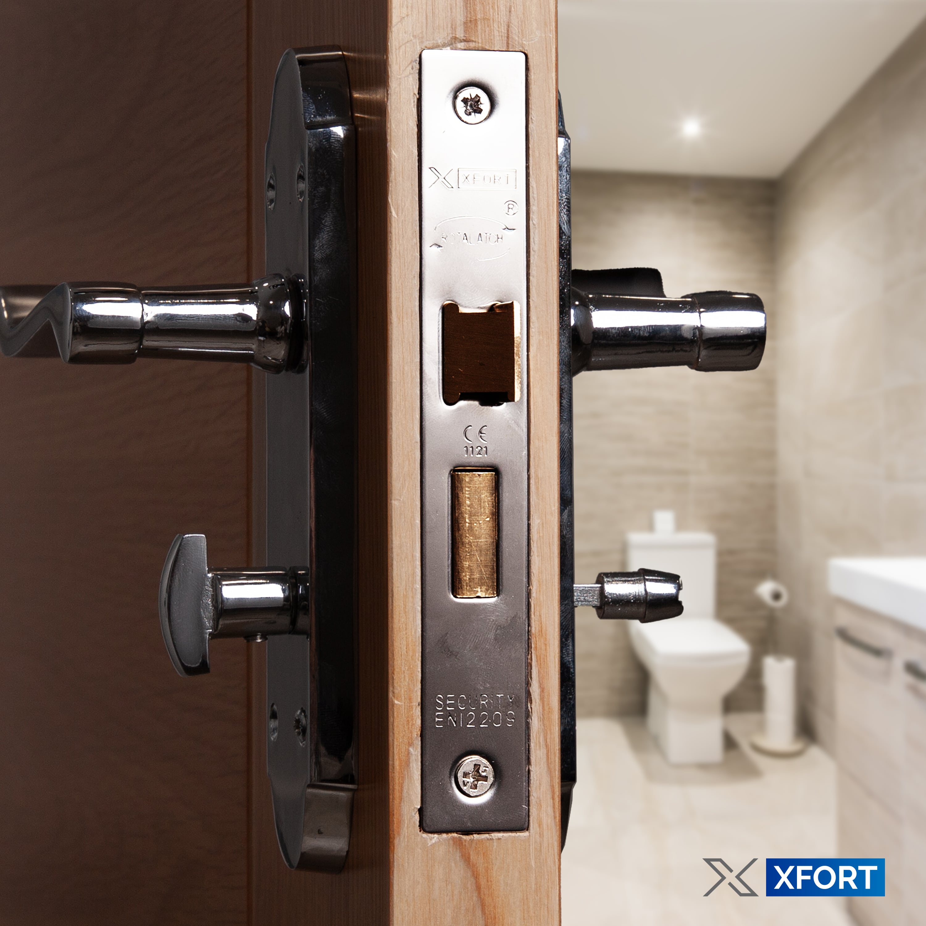 XFORT Polished Chrome Bathroom Lock 65mm for Internal Wooden Doors ...